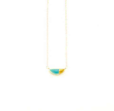 Teeny Half Petal Gold and Teal Necklace