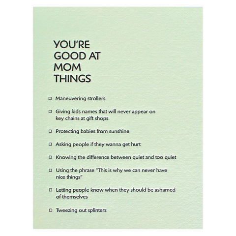 Good at Mom Things Letterpress Card