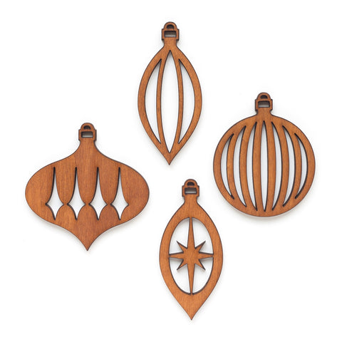 Retro Wood Ornaments- Set of 4