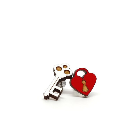 Key and Heart Lock Stud Earrings