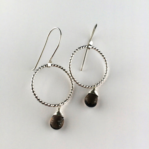 Twisted Hoop and Drop Earrings - Smoky Quartz/Silver