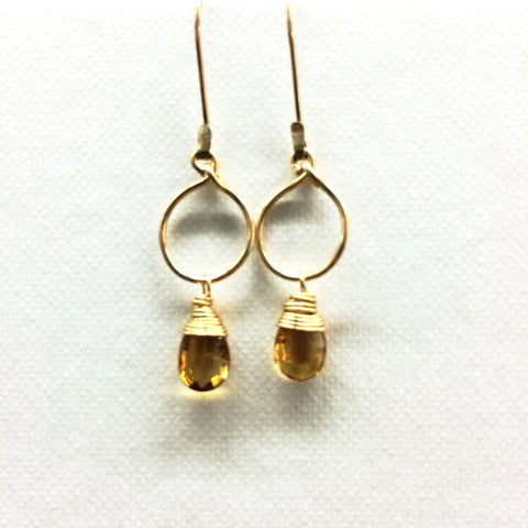 Tiny Drop Earrings - Citrine/Gold
