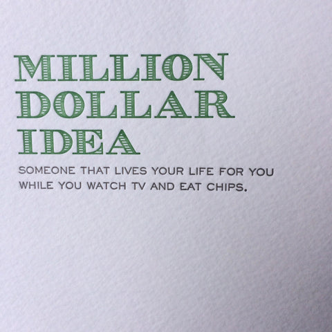 Million Dollar Idea TV & Chips Letterpress Card