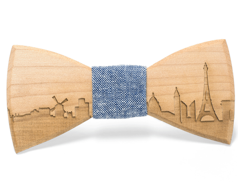 Paris Skyline Wooden Bow Tie