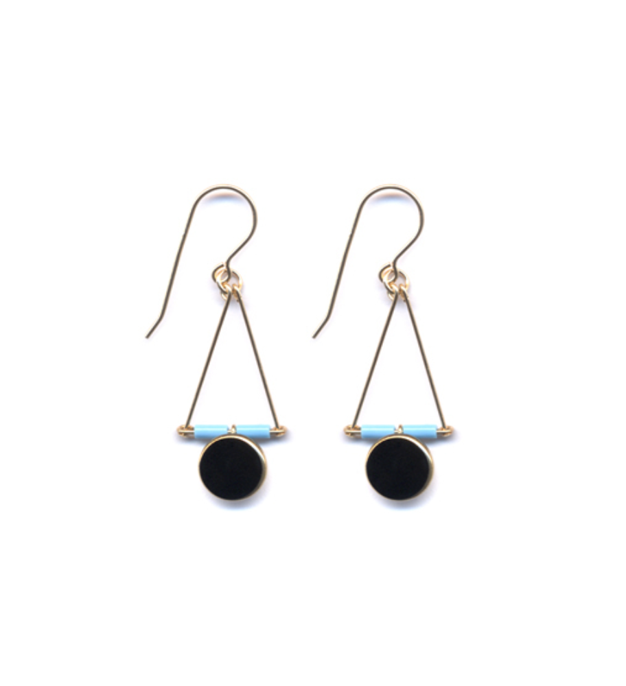 Blue and Black Triangle Drop Earrings