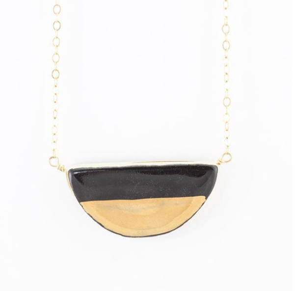 Large Half Pebble Black and Gold Necklace