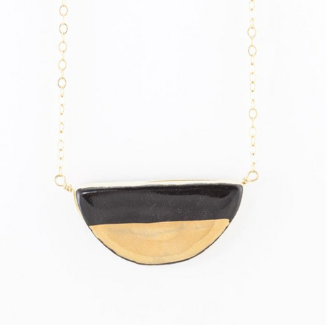 Large Half Pebble Black and Gold Necklace