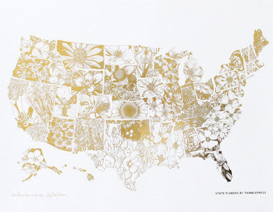 Gold Foil State Flower Collection Print