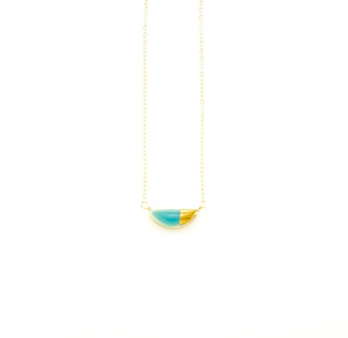 Teeny Half Petal Gold and Teal Necklace
