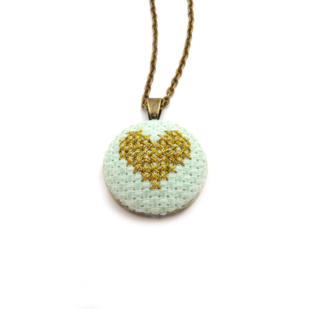 Petite Heart Necklace - Mint/Gold