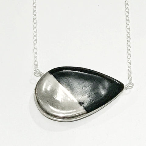 Large Petal Black and White Gold Necklace